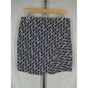 Ann Taylor Loft Faux Wrap Skirt Size Large Women's Blue Jacquard Asymmetric New